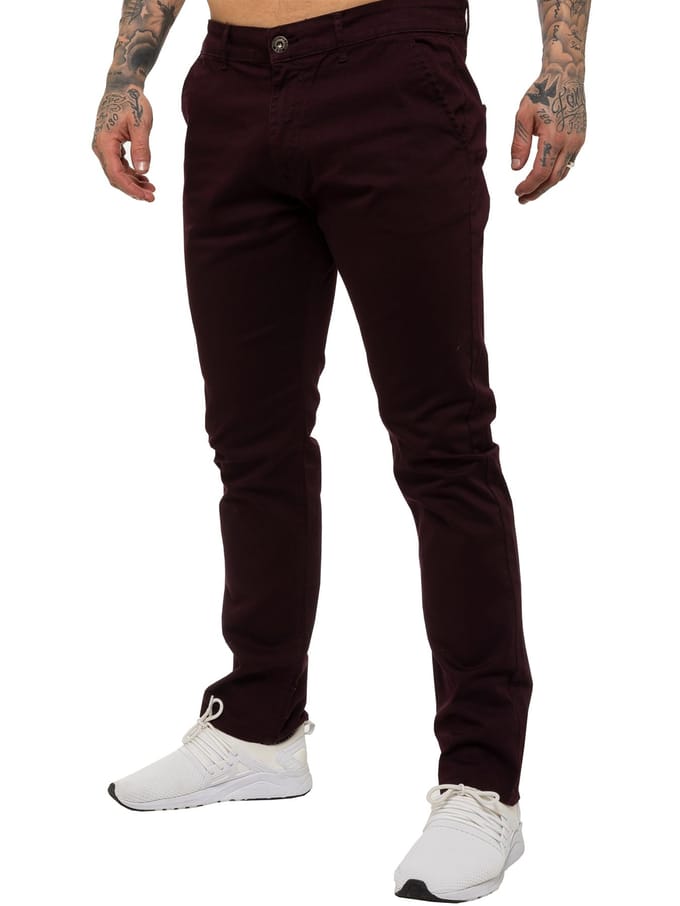 Enzo | Heren Slim Fit Stretch Chino Jeans - Bordeaux