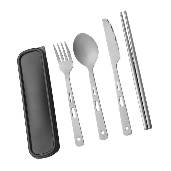 Buiten Titanium Servies Set Draagbaar Lichtgewicht Vork Lepel Mes Eetstokjes Bestekset gray
