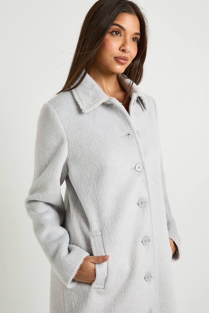 boohoo Dames Textuurmix wollen jas | Light Grey | Maat: 10