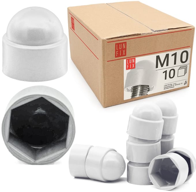 LUN FIX - Schroefkap - Zeskant Dekking - M10 - 10 Stuks - Wit - Beschermkappen