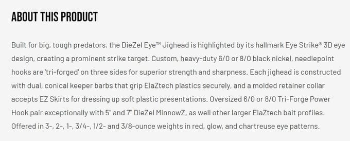 Zman Jighead Diezel Eye 3/4 oz 8/0 2/pack Chart (4267)