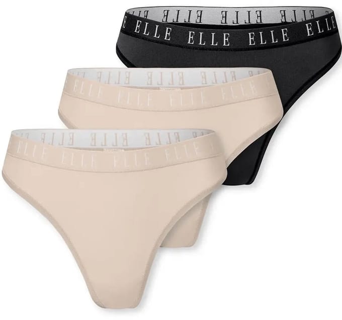Elle 3-Pack dames tanga strings microfiber - Combi / XL - Zwart