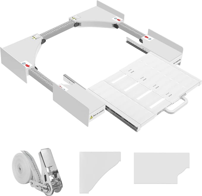 Overlayset voor wasmachine en droger, verstelbare stapelset met tussenframe en plank