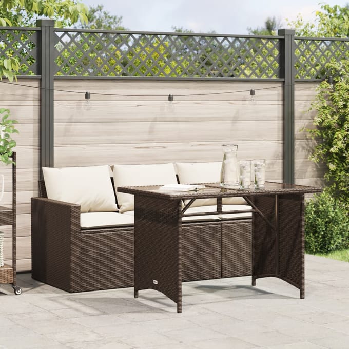 vidaXL - 2-delige - Tuinset - met - kussens - poly - rattan - bruin