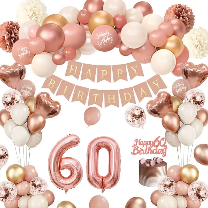 FeestmetJoep® 60 jaar verjaardag versiering & ballonnen - Rose goud & Wit