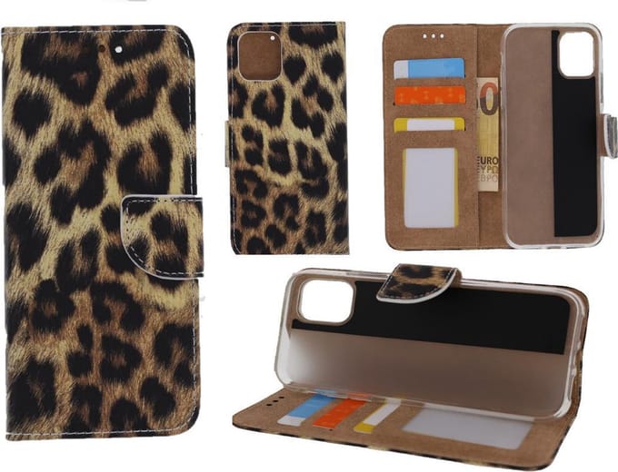 Geschikt voor Apple iPhone 12 mini - Bookcase Luipaard - portemonee hoesje