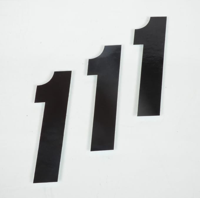 Set van 3 sticker racenummer cijfer 1 zwart Blackbird 10x5cm voor motor