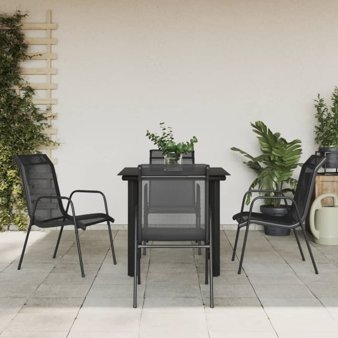 vidaXL - 5-delige - Tuinset - textileen - en - staal - zwart