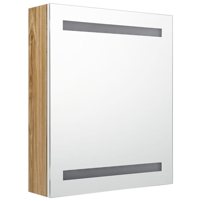 vidaXL - Badkamerkast - met - spiegel - en - LED - 50x14x60 - cm - wit - eikenkleurig