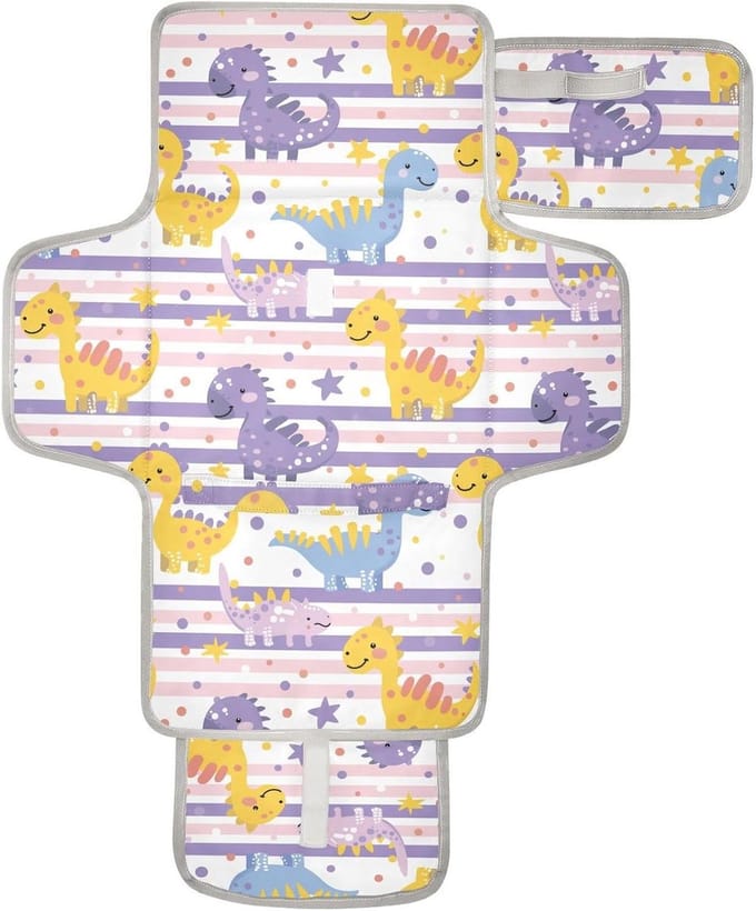 Baby Verschoonmat - Draagbare Mat - Onderweg Luiers - Met Hoofdkussen - 62 x 30 cm - Lichtpaars Gestreept