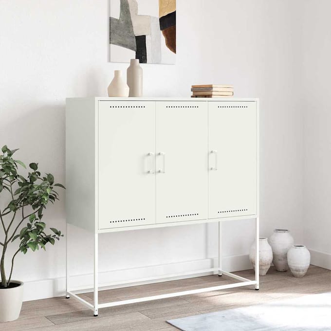 vidaXL - Hoge - kast - 100,5x39x107 - cm - staal - wit