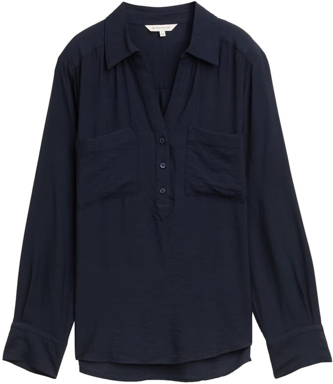 Tom Tailor - Gekreukte blouse met borstzakken - Maat 36 - Lunar Eclipse