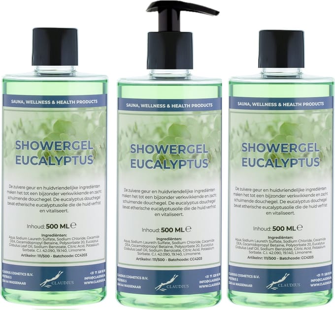 Douchegel Eucalyptus 500 ml - set van 3 stuks - met gratis pomp - Showergel