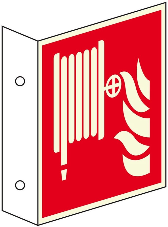 Haaks bord (dubbelzijdig) brandslang pictogram, ISO 7010 200 x 200 mm