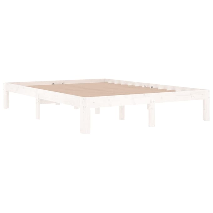 vidaXL - Bedframe - massief - hout - wit - 135x190 - cm