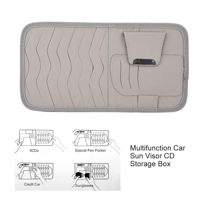 Multifunctionele PU Lederen Auto Zonneklep Houder Zonnescherm CD Opbergkoffer Organizer Grijs grijs