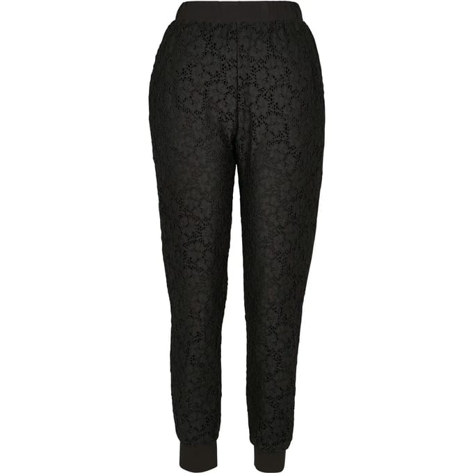 Urban Classics - Lace Jersey Dames joggingbroek - S - Zwart