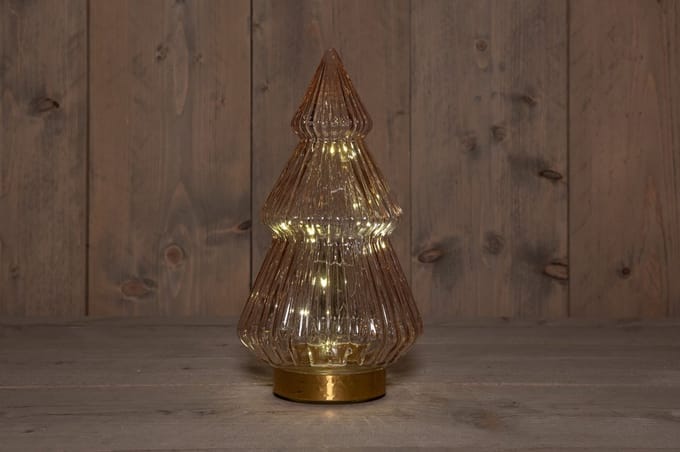 B.O.T. Tree Glass 15X28,5 cm Pink With Golden Base 10Led kerstverli...