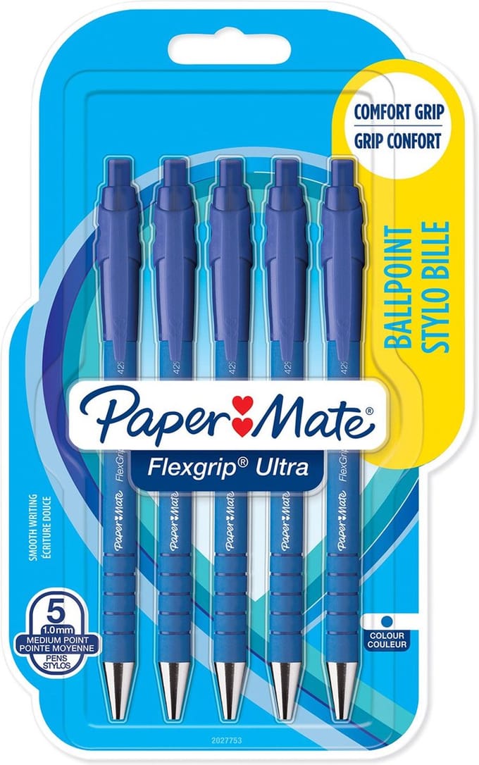 Balpen Paper Mate Flexgrip Ultra medium blauw blister à 5 stuks