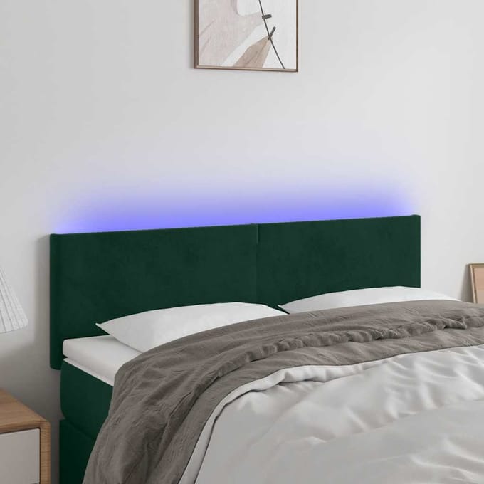 vidaXL - Hoofdbord - LED - 144x5x78/88 - cm - fluweel - donkergroen