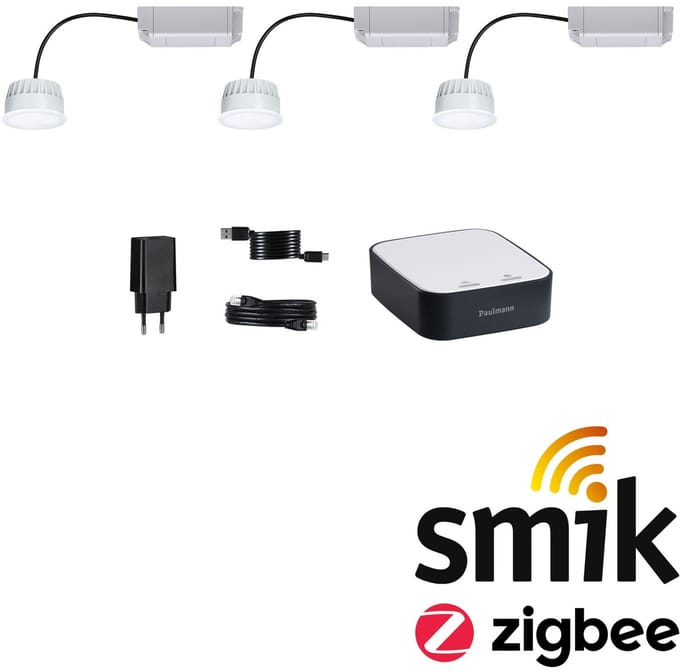 Paulmann Zigbee 3.0 Smart Home Startset Smik Gateway + 3x LED Coin Module voor Inbouwarmatuur - RGBW - 2700K-6500K - Dimbaar