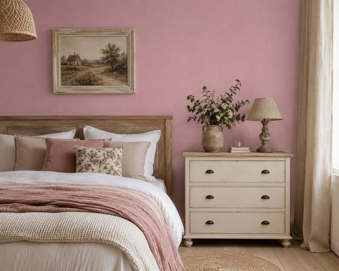 Rasch Vliesbehang Roze Linnen Structuur Landelijk – 479317 – 10,05 x 0,53 m