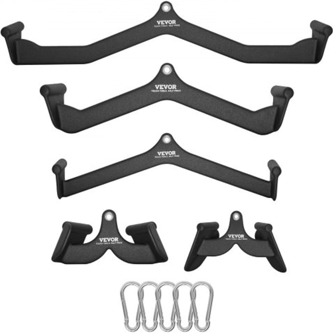 VEVOR Lat Pulldown-accessoires Roeitrainer met kabeltrek, T-stang V-stang 5-delige set Tricep Pulldown-stang, rubberen handgreep voor krachttraining op de rug, biceps curl, triceps lat pulldown-stang voor de sportschool