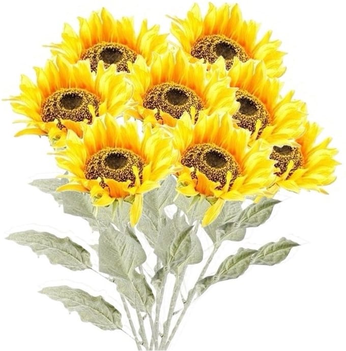 8x Gele zonnebloem steelbloem 82 cm - Kunstbloemen