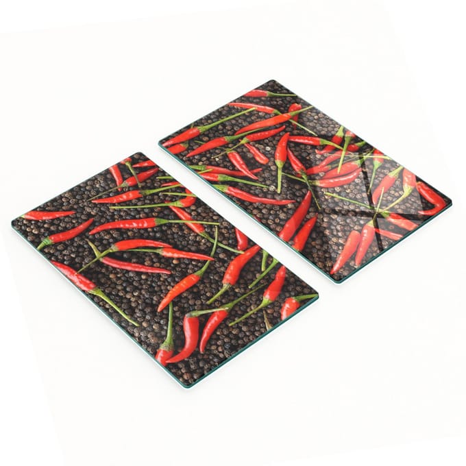 Glazen snijplanken met chilipepermotief, 2x30x52 cm