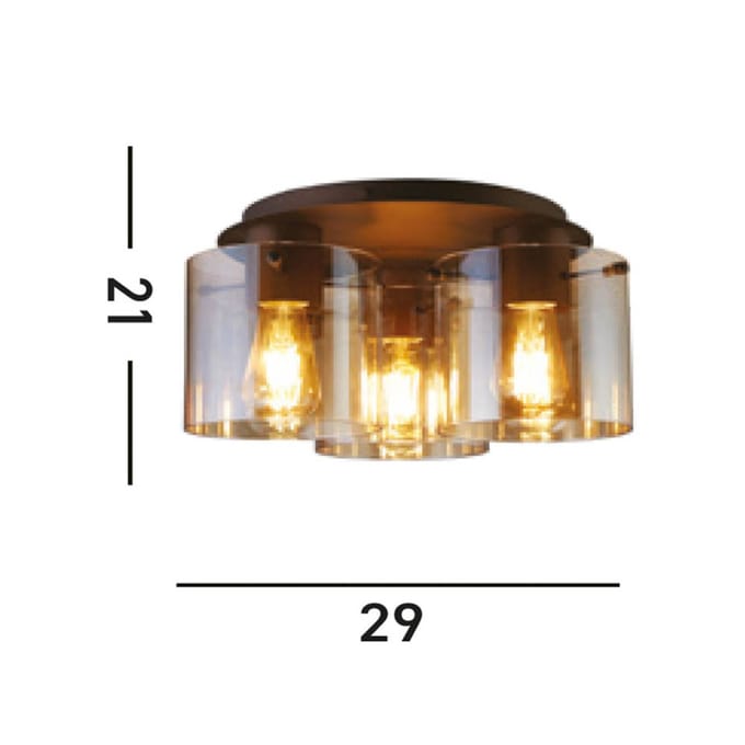 Searchlight Plafondlamp Zweden, 3-lamps, mokka/amber, staal, glas, E27