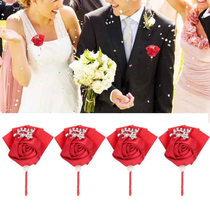 4 stuks Exquise Lint Bruiloft Corsage Broche Bruidsmeisje Kunstmatige Borstbloem Accessoires black