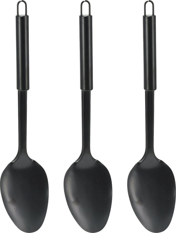 Excellent Houseware Kook/keuken gerei - 3x - opschep lepel - zwart - RVS - 32 cm