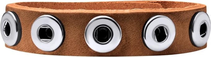 Quiges Dames Leren Armband voor 12mm Drukknopen/Chunks Bruin - EBK001