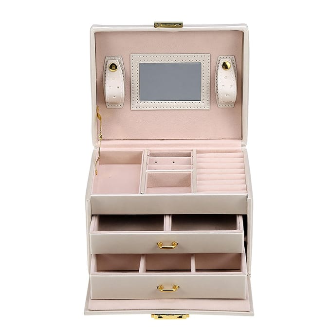Drie Laags Sieraden Opbergdoos PU Oorbellen Kettingen Display Case Kast Wit? zwart