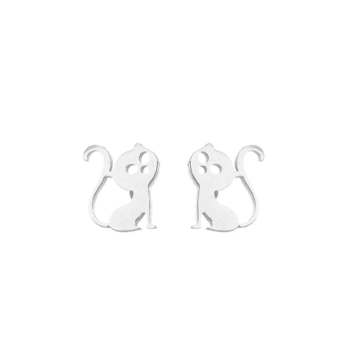 Gading® dames RVS oorknoppen met kat-6mm-8mm-zilver