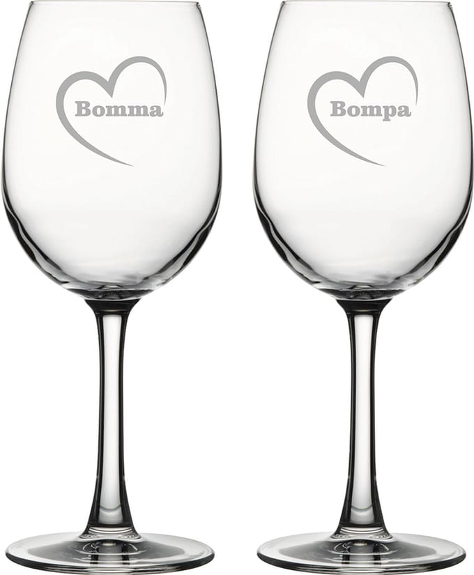 Witte wijnglas gegraveerd - 36cl - Bomma-Bompa-hartje