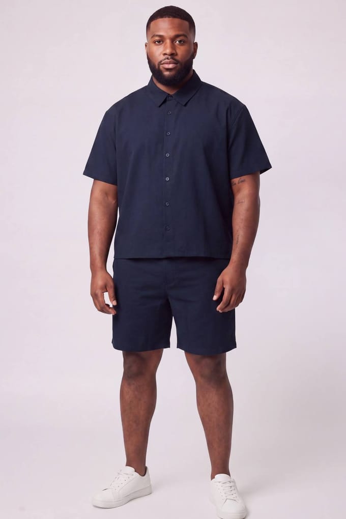 Plus Katoenen Gaas Oversized Boxy Shirt En Relaxed Short Set | Black | Size 4XL