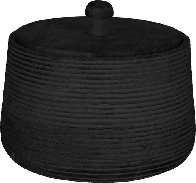 Jens Living Mango Opbergpot Xl - Opbergdoos met Deksel - Rond Hout - 7 liter - Ø22 X 20 cm - Zwart