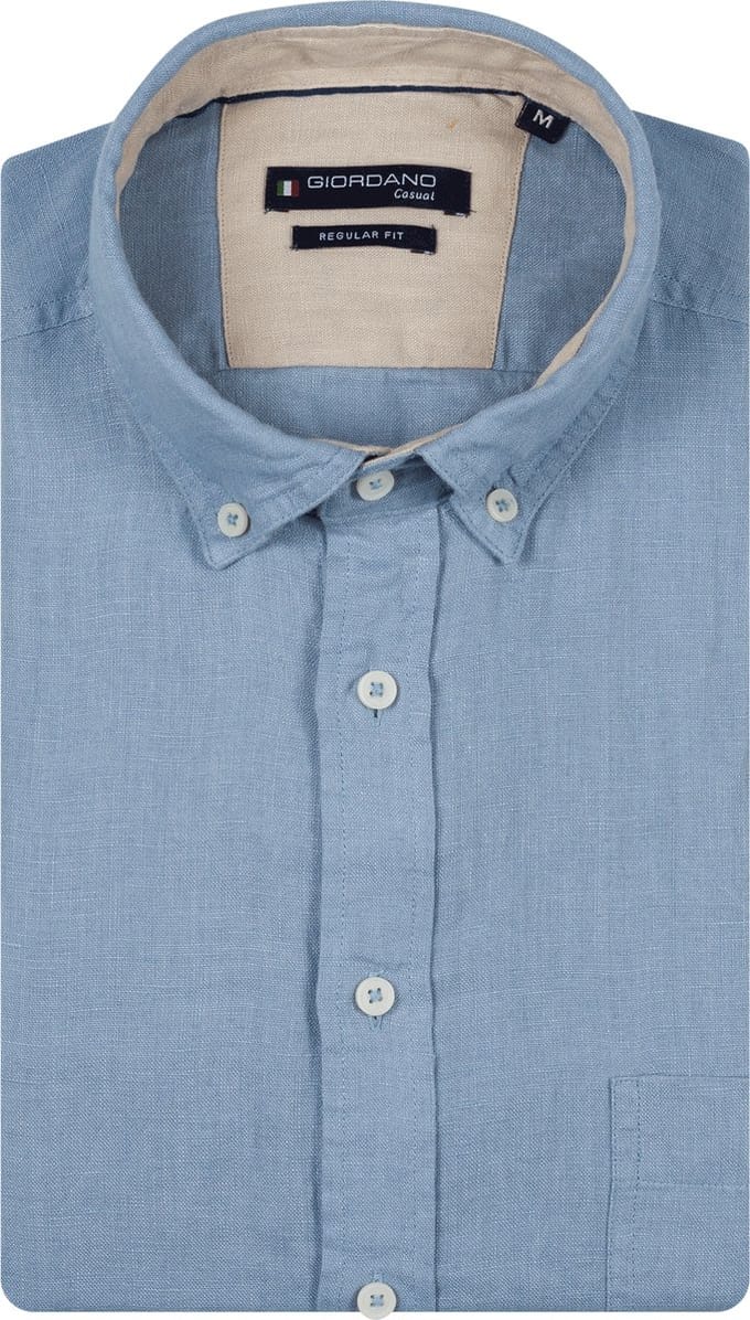 Giordano – Ivy – Heren Overhemd – Button Down – Gwassen Linnen Overhemd - Blauw – 617009-64