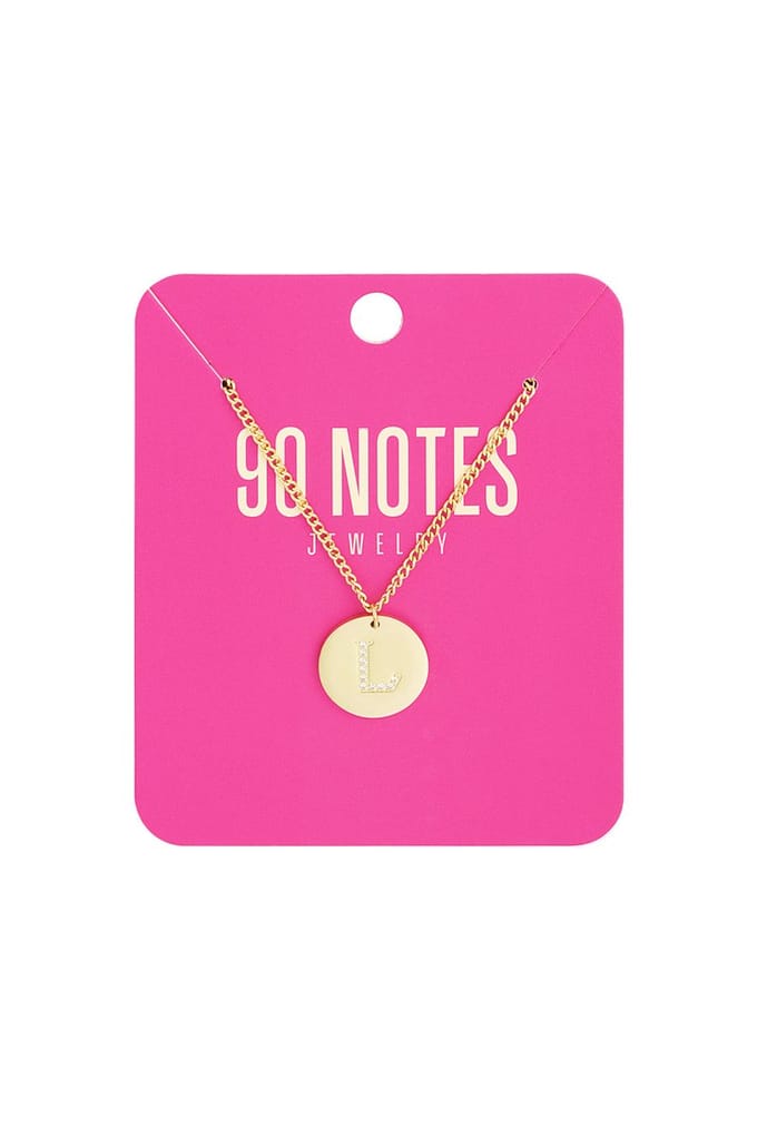 90 NOTES - Initial Strass Ketting - Letter L - goudkleurig