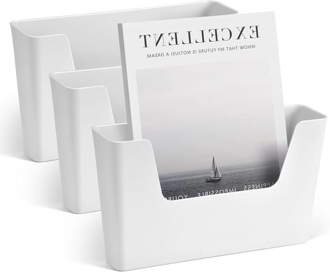 3-Pack Wandopslag Caddy zonder Boren voor Mails, Tijdschriften en Documenten - Slimme Plastic Organizer in Wit
