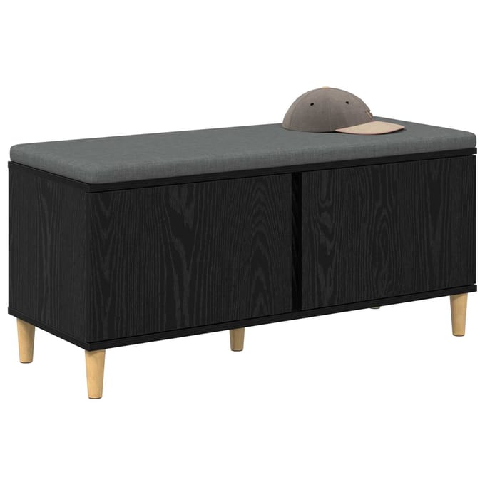 vidaXL - Hallenbank - Zwarte - Eik - 100 - x - 38 - x - 46 - cm - Geengineerd - Hout - en - Stof