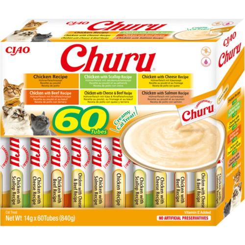 Inaba Ciao Churu Creamy Puree Liquid Kattensnack Kip variëteiten 60x14g