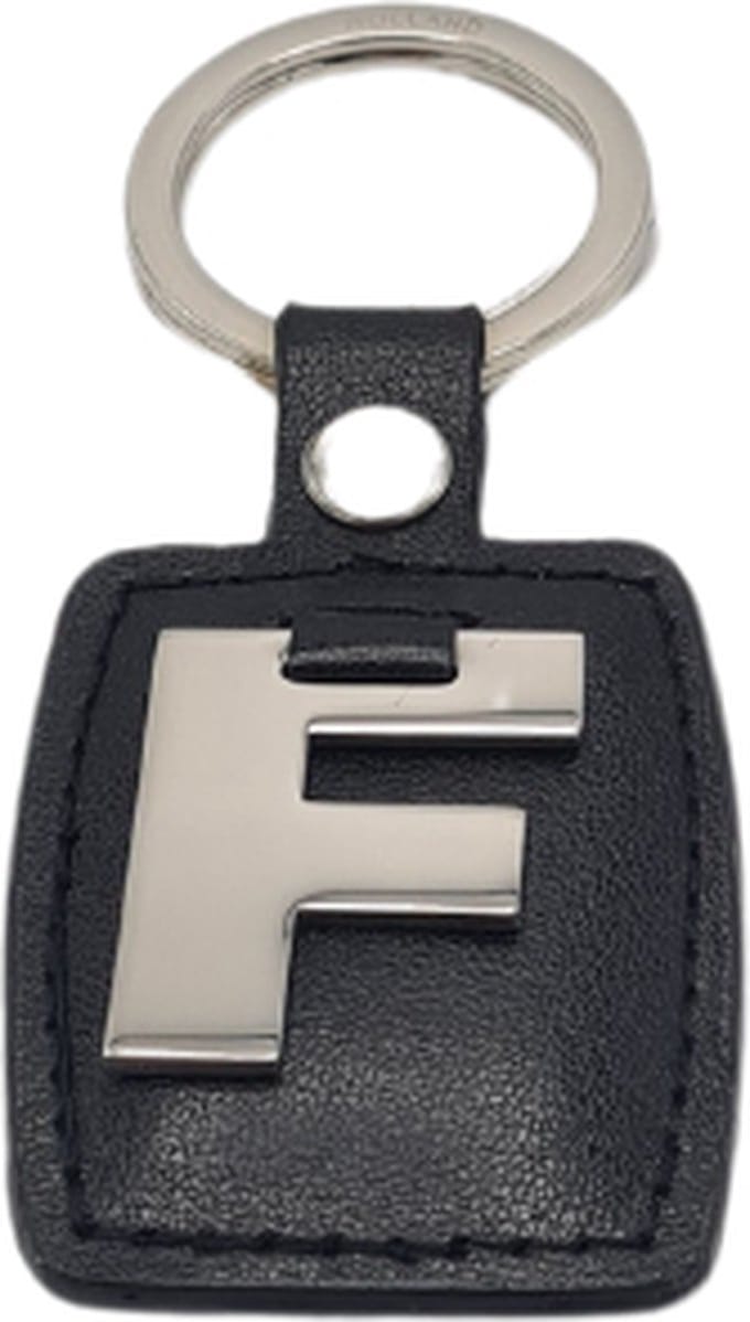 Sleutelhanger - Zilver/Zwart - Letter F - Kunstleer - Metaal