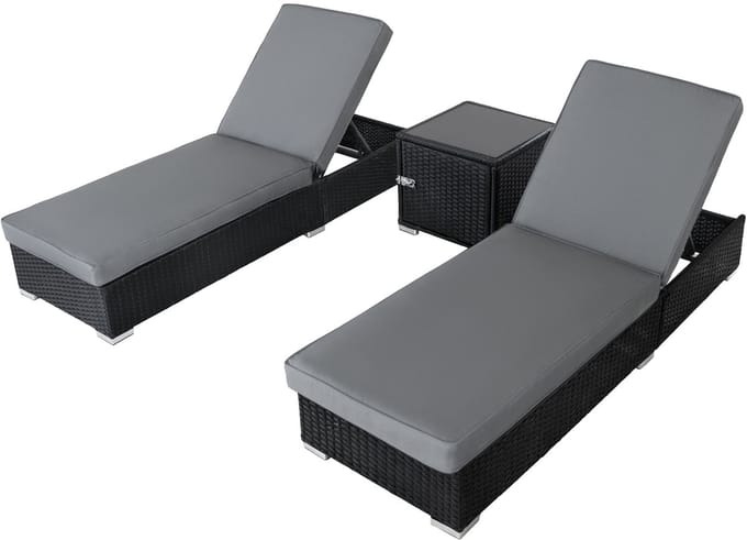 Rotan ligbed set - zwart - x 2 ligbedden - incl. afsluitbare tafel