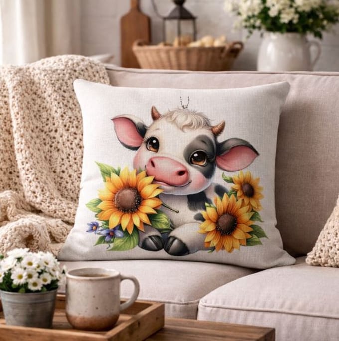 Canvas Happy Cow Collection kussenhoes - 45x45 cm