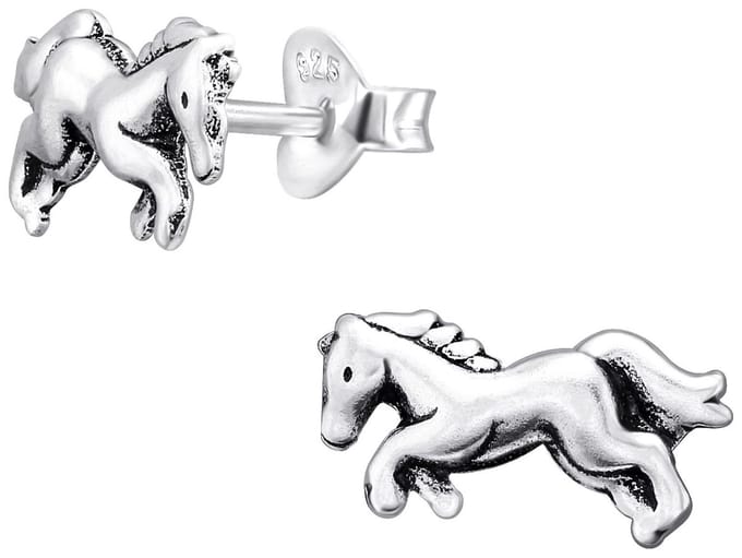 Joy|S - Zilveren paard oorbellen - 12 x 6 mm - geoxideerd - sd22