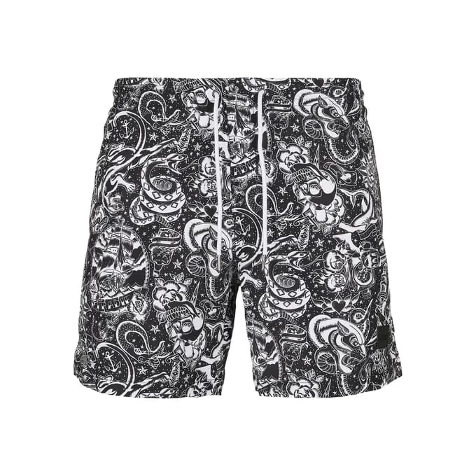 Urban Classics - Tattoo Zwemshorts - 4XL - Zwart/Wit
