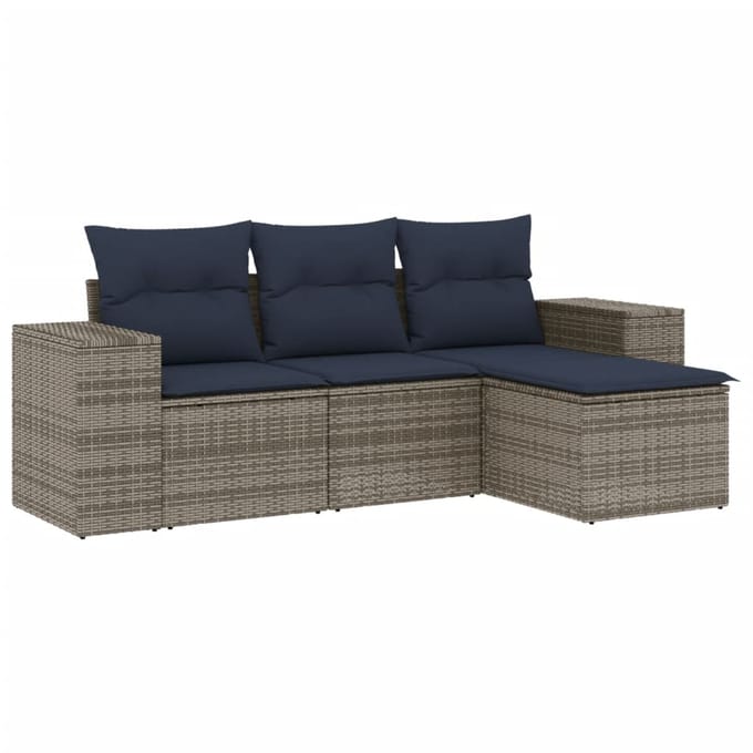 vidaXL - 4-delige - tuinbankset - met - kussens, - grijs - polyrotan