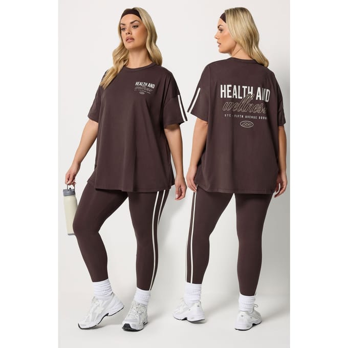 Yours Active Chocoladebruine 'Health & Wellness' Tshirt Size 42